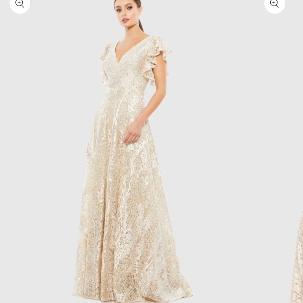 Mac Duggal Cream and Gold Maxi Dress